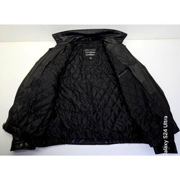 Gianni Collani Black Leather Insulated Bomber Jacket Quilted Lining Men's L - Picture 3 of 7